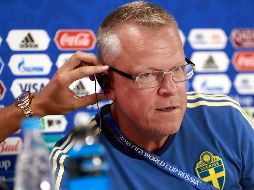 El seleccionador sueco, Janne Andersson, durante la rueda de prensa posterior al entrenamiento que celebró el equipo esta mañana en la Ekaterimburgo Arena. EFE/J. Méndez