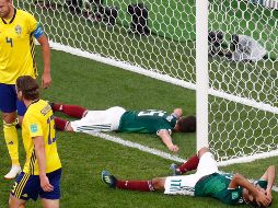 Los jugadores mexicanos terminaron caídos en el duelo contra los suecos, donde fueron ampliamente superados, pero alcanzaron la siguiente fase gracias a las victorias anteriores sobre Alemania y Corea del Sur. EFE/E. Pilipey