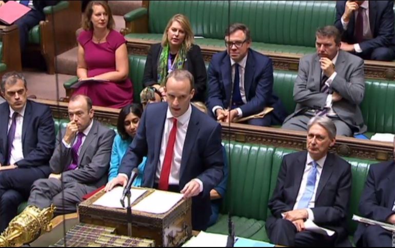 Dominic Raab en su presentación ante parlamentarios. AFP