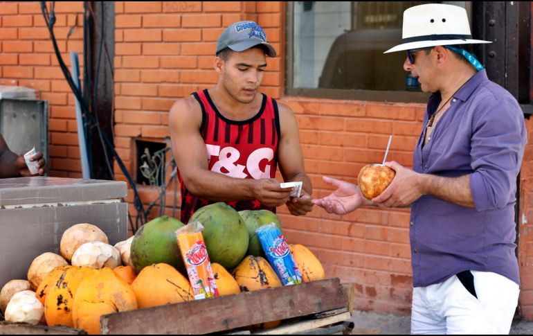 Un hombre vende cocos a turistas en La Habana. EFE/E. Matrascusa