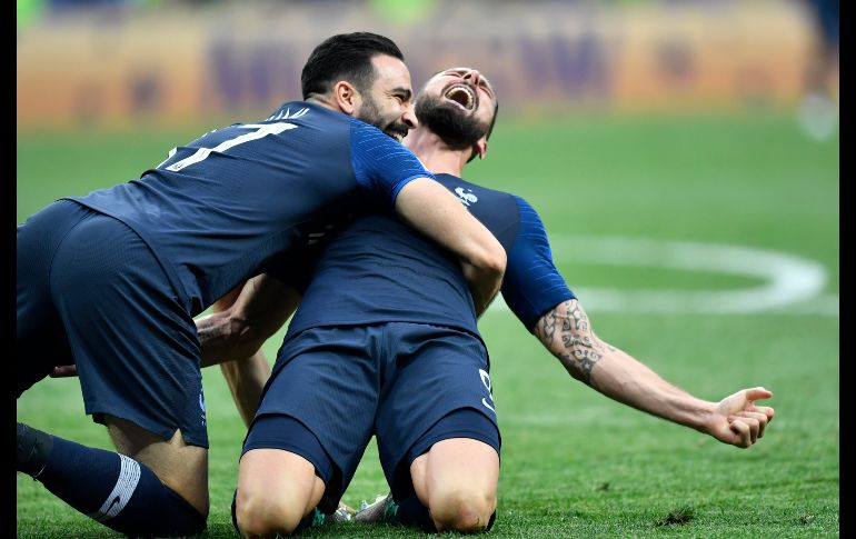El festejo de Adil Rami y Olivier Giroud.