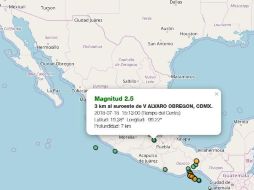 Protección Civil de la Ciudad de México confirmó que hasta el momento no se reportan incidentes. ESPECIAL / www.ssn.unam.mx/