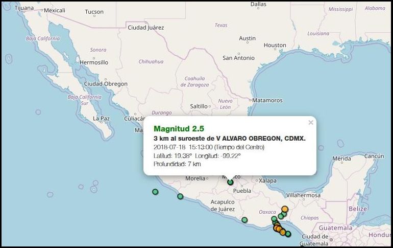 Protección Civil de la Ciudad de México confirmó que hasta el momento no se reportan incidentes. ESPECIAL / www.ssn.unam.mx/