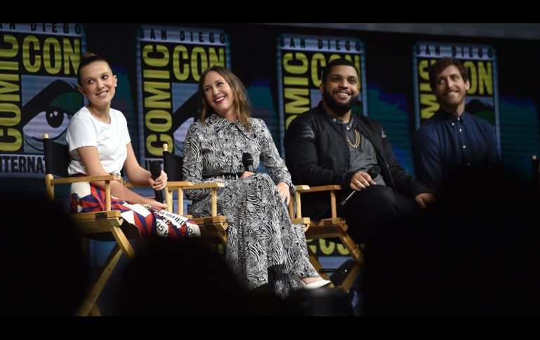 Millie Bobby Brown, Vera Farmiga, O'Shea Jackson Jr. y Michael Dougherty en la presentación sobre 
