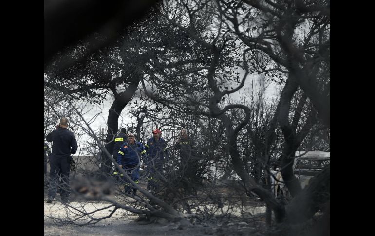 Rescatistas en una residencia donde se encontraron varios cuerpos. En el balneario se hallaron 26 cadáveres abrazados en grupos, probablemente en un intento por protegerse.