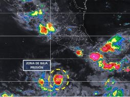 La zona de baja presión se ubica a 855 kilómetros al sur de Zihuatanejo, y tiene 20 por ciento de potencial para desarrollo ciclónico en 48 horas. ESPECIAL/CONAGUA