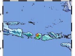 Imagen facilitada por el Servicio Geológico de Estados Unidos (USGS) que muestra el epicentro de un nuevo terremoto de magnitud 5.9 al norte de la isla de Lombok. EFE/USGS