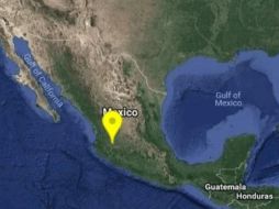 Mapa proporcionado por el Sismológico que muestra la ubicación del temblor. TWITTER/@SismologicoMX
