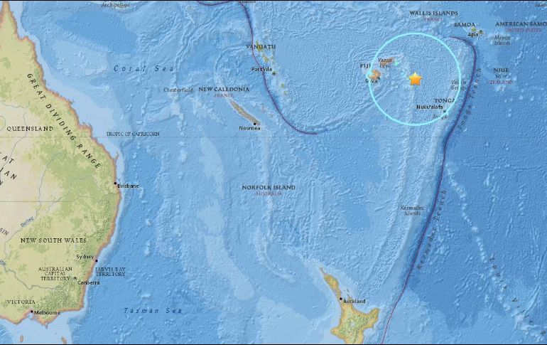 El movimiento ocurrió a las 12:09 horas locales y su epicentro se localizó bajo el mar, 269 kilómetros al este de la ciudad de Levuka. ESPECIAL / earthquake.usgs.gov