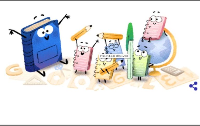 La compañía estadounidense hace alusión al regreso a clases con un libro grande de color azul representando al maestro y cuadernos de diversos colores que representan a los alumnos. ESPECIAL / google.com.mx