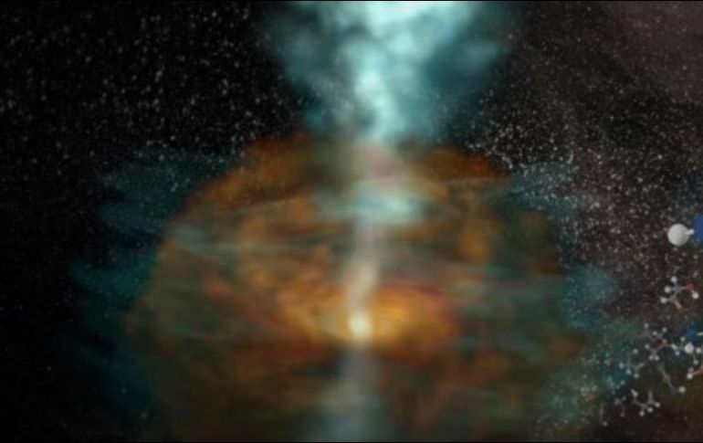 Los astrónomos creen que los chorros de agua pesada observados, son fenómenos recientes que se empiezan a desplazarse a la nebulosa circundante. TWITTER / @ALMAObs_esp