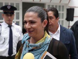 Ana Gabriela Guevara, próxima titular de la Conade, a su salida de la casa de transición de Andrés Manuel López Obrador tras la reunión. SUN/L. Cortés