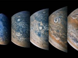 La instantanea muestra tres fenómenos dentro de los remolinos: un óvalo blanco anticiclónico, la Pequeña Mancha Roja y el Cinturón Templado Norte Norte. ESPECIAL / nasa.gov