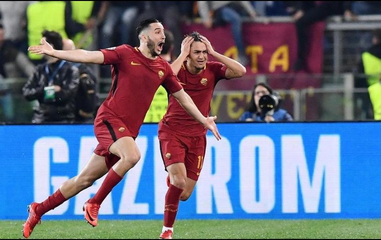 Manolas celebra tras anotarle al Barcelona el pasado 10 de abril. EFE/ARCHIVO