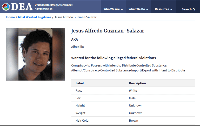 “Alfredillo” aparece junto con los líderes del Cártel Nueva Generación y el del Sinaloa. ESPECIAL / www.dea.gov