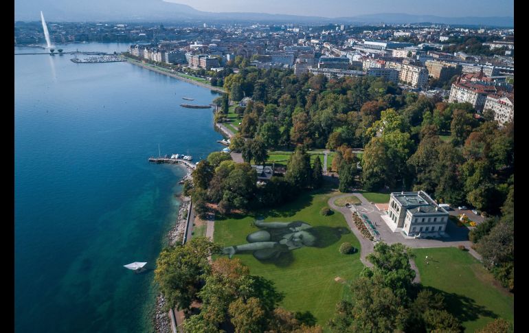 Se trata de una pintura efímera gigante sobre pasto en el parque Perle du Lac. Representa a una niña que arroja un bote de origami al Lago Ginebra.