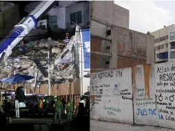 Antes y después. Aún hay edificios que no han sido edificados tras el sismo. EFE/S. Gutiérrez/J. Méndez
