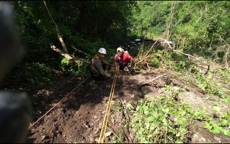 El camión tipo torton se cayó a un barranco de unos 50 metros de profundidad. ESPECIAL/UEPCB