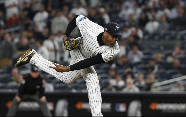 Aroldis Chapman hizo su parte desde la lomita para que los Yankees consiguieran el pase a la serie divisional. EFE