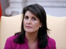 En comparecencia con el presidente estadounidense, Haley se compromete a no abandonar su cargo hasta finales del año: aún no sabe qué hará después, pero asegura que nunca dejará de defender los intereses del país. AFP / O. Doullery