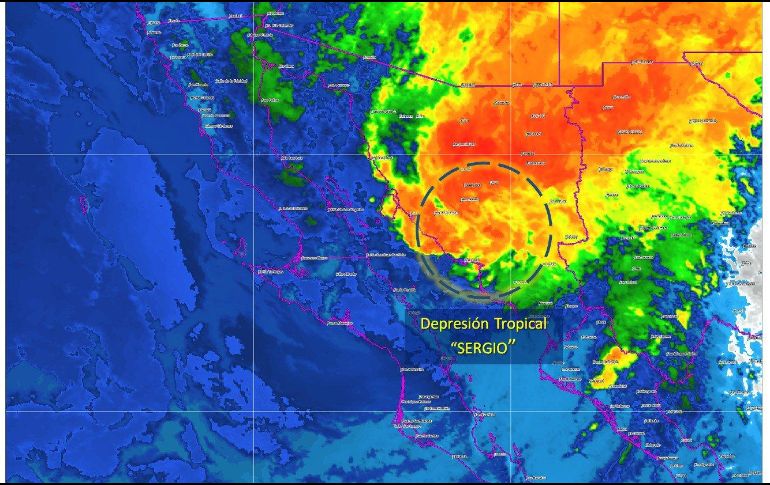 Entre las 12:00 y las 12:15 horas, tiempo del centro del país, “Sergio” tocó suelo sonorense. TWITTER / @conagua_clima