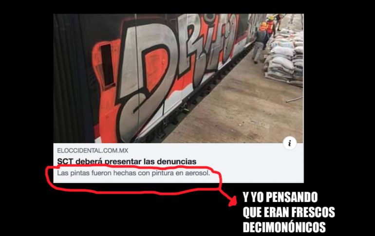 Reaccionan con memes al grafiti de los nuevos vagones del Tren Ligero
