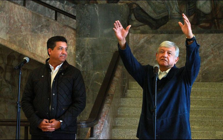 Andrés Manuel López Obrador se reunió con el gobernador de Tamaulipas, Francisco Javier García Cabeza de Vaca, y ofrecieron un mensaje conjunto a los medios de comunicación. NTX/F. Estrada