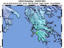 Fotografía cedida por el Servicio Geológico de Estados Unidos, que muestra el mapa que detalla la ubicación del sismo. EFE/USGS