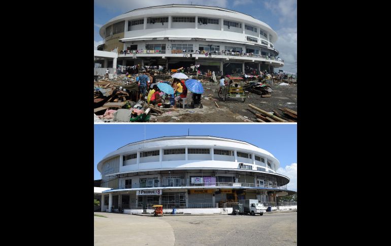 Un estadio utilizado como albergue para los damnificados.