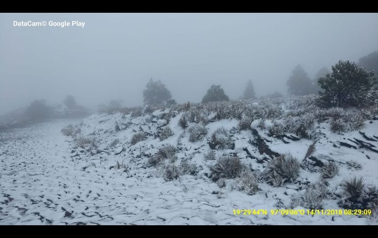 El Cofre de Perote, en Veracruz, amaneció con un manto blanco. La primera tormenta invernal en combinación con el Frente Frío Número 10 dejan nevadas y aguanieve en varios estados del país. TWITTER@ VeracruzTurismo