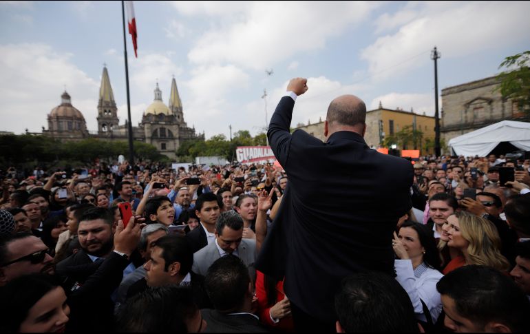Luego de la toma de protesta, Alfaro se dirigió al Palacio de Gobierno para tener la primera mesa de seguridad con los mandos judiciales. EL INFORMADOR/ F. Atilano