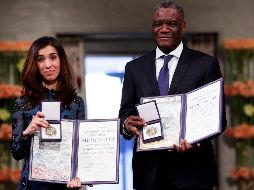 Mukwege (d) y Murad hicieron un llamado para que haya una mayor acción internacional contra el abuso, incluidas indemnizaciones para las víctimas. EFE/ H. Larsen