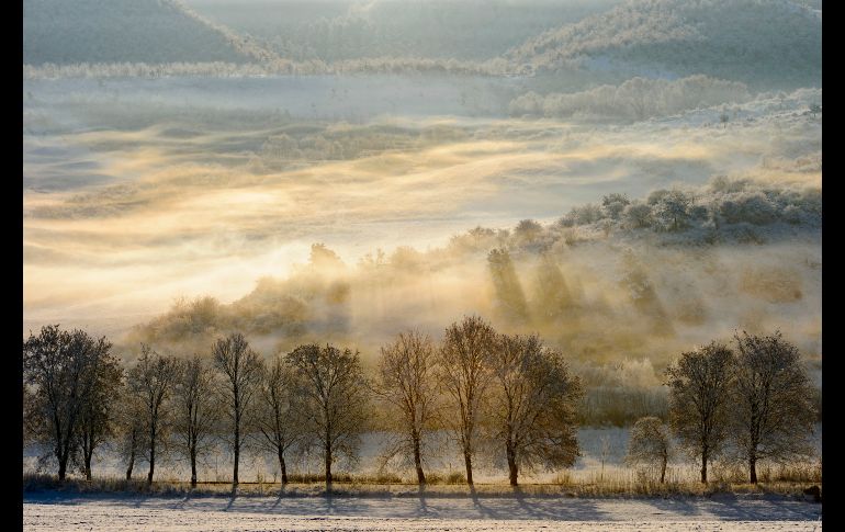 La niebla cubre un paisaje en Soshartyan, Hungría. AP/MTI/P. Komka