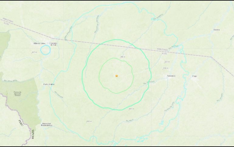 El epicentro del movimiento fue 89 kilómetros al oeste de Tarauaca, Brasil, y 329 kilómetros al este de Pucallpa, Perú. ESPECIAL/USGS