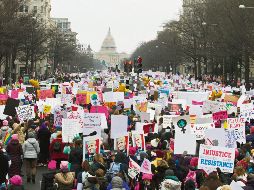 Las participantes llevaban gorros de color rosa, emblema del movimiento. AP