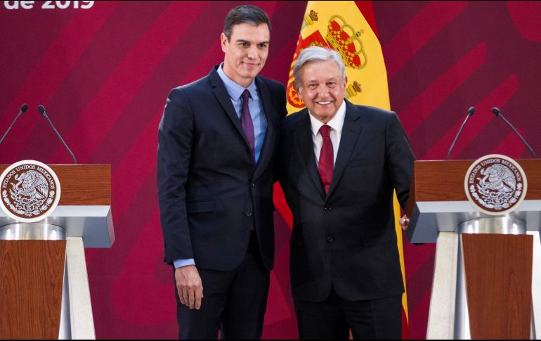 López Obrador emitió un mensaje conjunto con el presidente del Gobierno de España, Pedro Sánchez Pérez-Castejón, en Palacio Nacional. NTX/J. Pazos