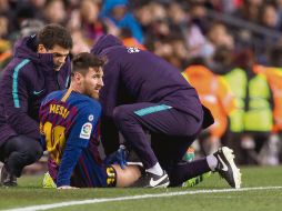 Lio Messi fue atendido del muslo derecho. EFE