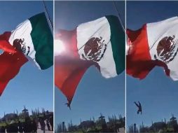 El efectivo quedó unos seis segundos en las alturas, mientras el aire ondeaba la bandera. CAPTURA DE VIDEO