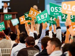 Compradores pujan durante la subasta de vehículos oficiales. EFE/J. Méndez