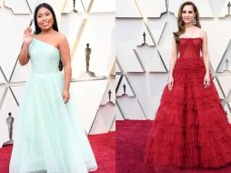 Yalitza luce un vestido color menta mientras que Marina de Tavira sorprende con un vestido color rojo. AFP /