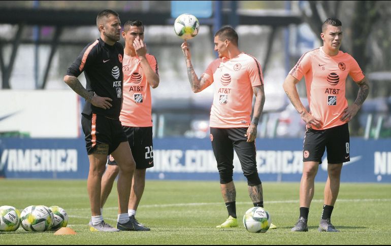 Ménez, Aguilar, Castillo y Uribe, ayer en Coapa. MEXSPORT