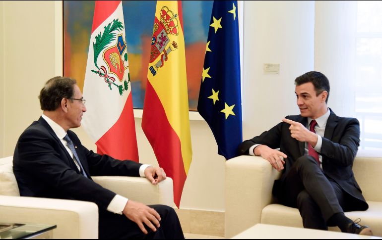 Vizcarra y Sánchez se reunieron este jueves, en la segunda jornada de la visita de Estado del mandatario peruano a España, antes de la firma de diversos acuerdos. AFP/ J. Soriano