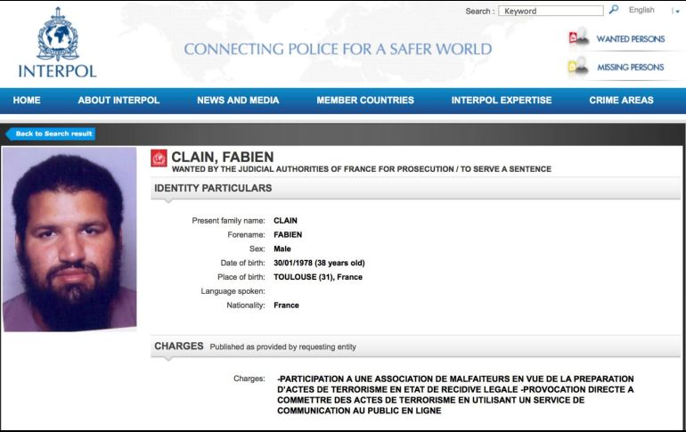 Fabien Clain, de 41 años, fue identificado por investigadores como el autor del mensaje de audio en el que se reivindican los atentados del 13 de noviembre de 2015 en París. AP/France Obit Clain