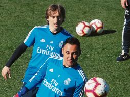 Marcelo, Keylor Navas y Luka Modric, en la práctica de los madridistas. EFE