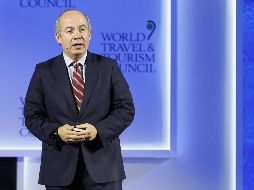 El ex presidente de México Felipe Calderón Hinojosa, durante su intervención en la XIX Cumbre del Consejo Mundial de Viajes y Turismo. EFE/J. Vidal