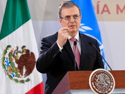 Marcelo Ebrard habla durante su intervención en la presentación del Informe de la Comisión de Alto Nivel 
