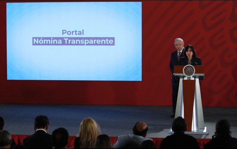 Irma Eréndira Sandoval, titular de la SFP, presenta un video para explicar en qué consiste el portal nómina transparente y lo fácil es utilizarla. NTX / F. Estrada