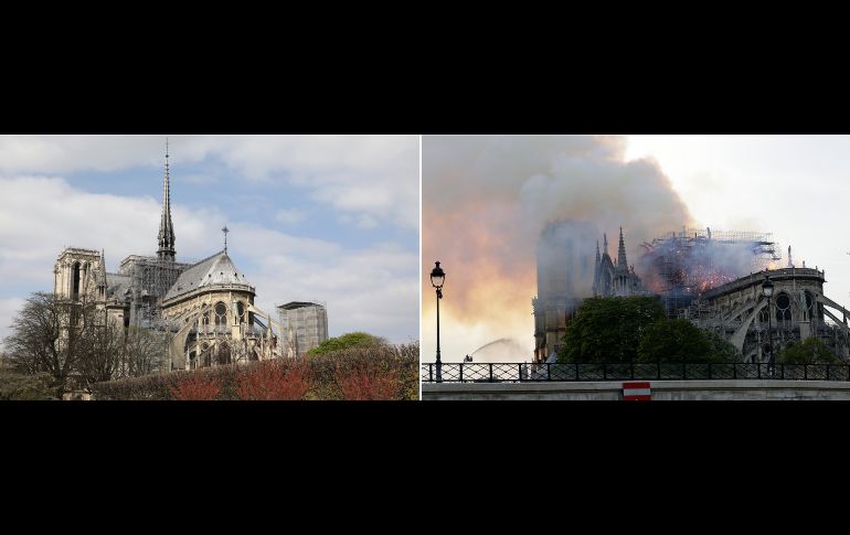 En la catedral se realizaban labores de restauración, como se aprecia en la imagen del pasado 27 de marzo (i). AFP/ARCHIVO y AFP/G. Van Der Hasselt