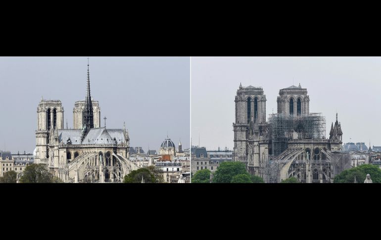 Estas imágenes muestran cómo se veía el inmueble antes del incendio (izq, una toma de 2014) y luego del incendio este martes.