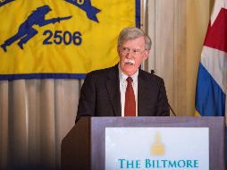 John R. Bolton, asesor presidencial del presidente de los Estados Unidos, Donald Trump, habla durante una rueda de prensa en Miami. EFE/C. Herrera